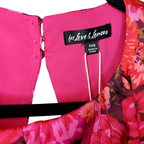 For Love And Lemons Lauren Long Sleeve Floral Red Pink Mini Dress XXS NWT - Picture 4 of 5